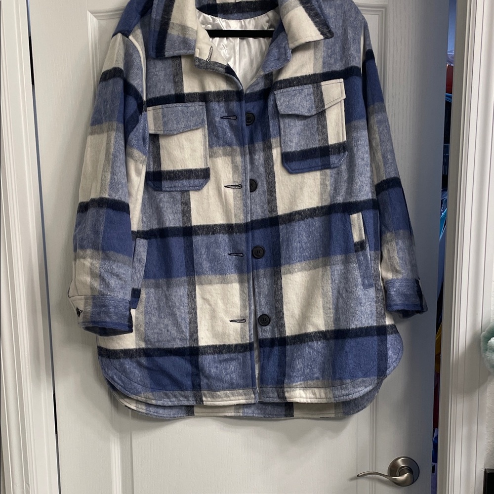 Sebby Blue and White Plaid Jean Jacket